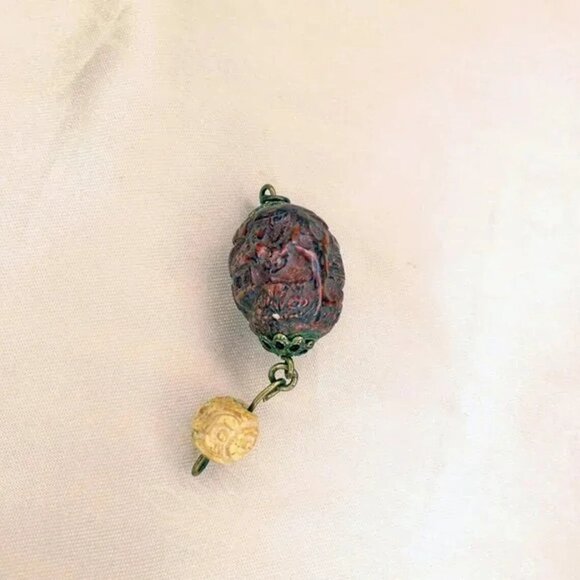 Antique Carved Hedaio Bead Pit, Olive Stone Coqullia Nut, Authentic Tibetan - Picture 6 of 11